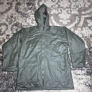Vtg Misty Harbor Rain Jacket Women’s Small Green PVC Slicker Plaid Flannel Lined
